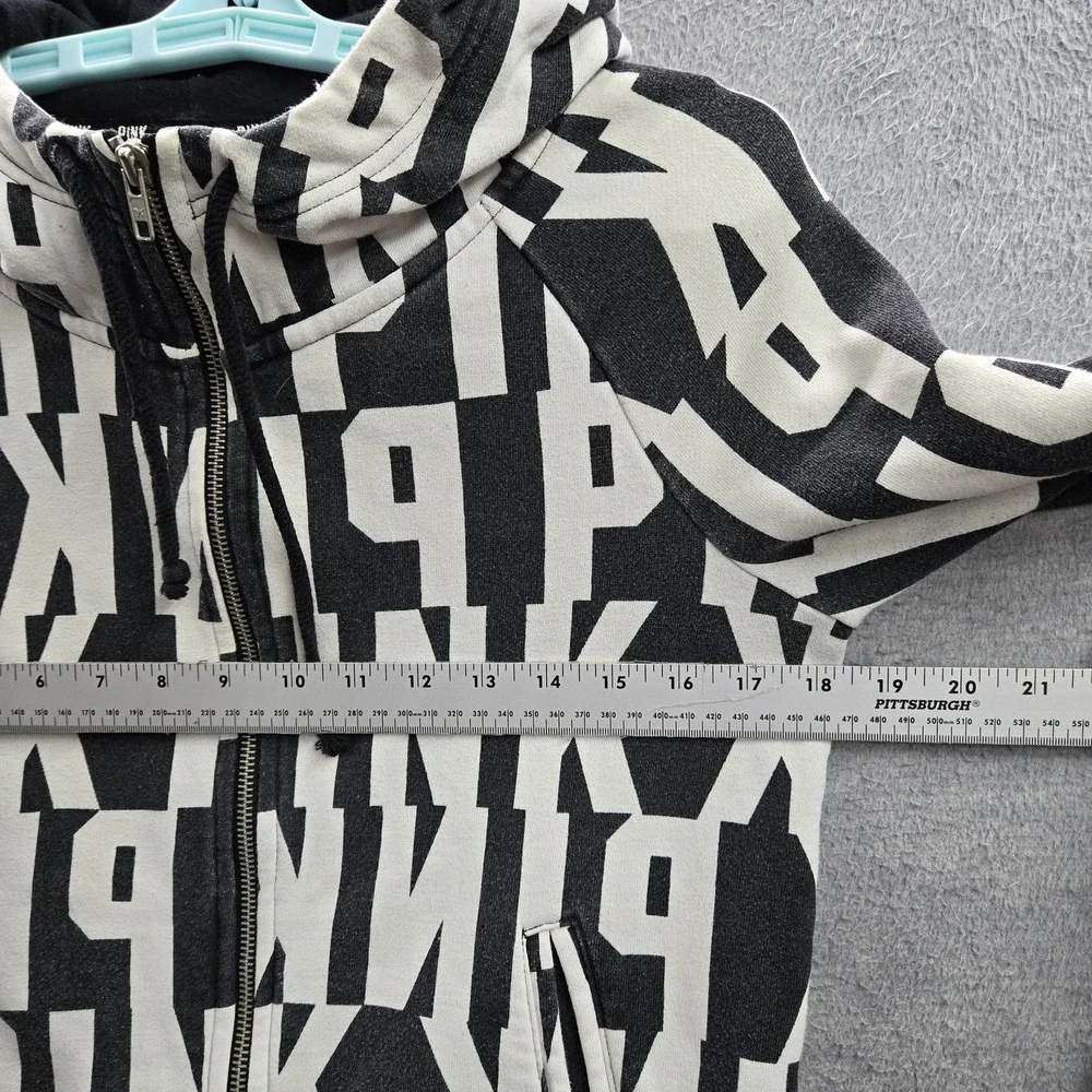 Victoria's Secret PINK‎ Women Hoodie S Black Graphic Print Logo Zipper
